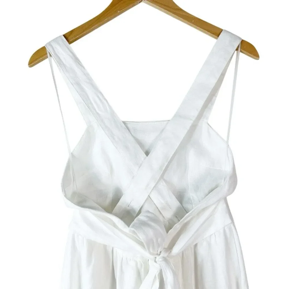 REFORMATION Elara Linen Fit & Flare Midi Dress Size 2 Sleeveless Ivory White